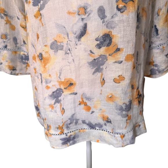 Pure Jill Linen Watercolor Floral 3/4 Sleeve Scoop Neck Sheer Top Women's Size S - Picture 13 of 15